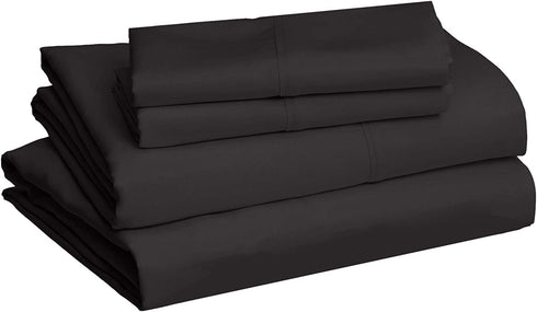 Amazon Basics Lightweight Super Soft Easy Care Microfiber Bed Sheet Set with 14" Deep Pockets - Queen, Black