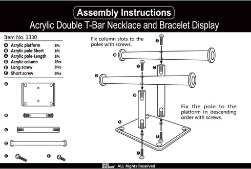 Mooca Clear Acrylic Round Bracelet Display Holder 2 Tier T-bar Jewelry Display Bracelet Display Holder Stand Acrylic Bracelet Display Organizer Jewelry Holder (2-Bar)