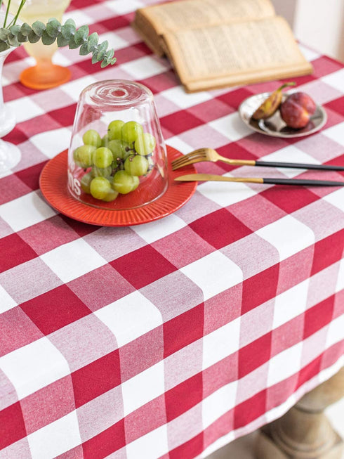 Wracra Cotton Checkered Tablecloths Buffalo Plaid Square Table Cloth Waterproof Washable Wrinkle Free Anti-Fading Outdoor & Indoor Dining Table Cover, Red, 55 — 55 inches