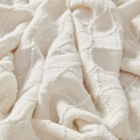 Inhand Knitted Throw Blankets for Couch and Bed, Soft Cozy Knit Blanket with Tassel, Off White Lightweight Decorative Blankets and Throws, Farmhouse Warm Woven Blanket for Men and Women, 50"x60"