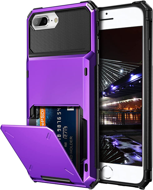 Vofolen Case for iPhone 8 Plus Case Wallet Card Holder ID Slot Scratch Resistant Dual Layer Protective Bumper Rugged TPU Rubber Armor Hard Shell Cover for iPhone 6 Plus 6s Plus 7 Plus 8 Plus (Purple)