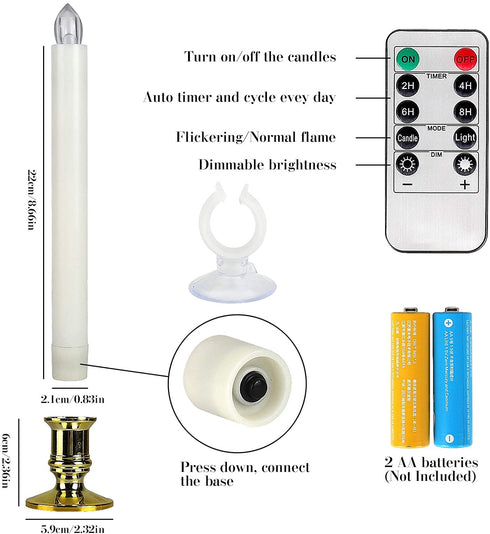 Flameless Taper Candles with Remote Timer LED Window Candles Christmas Candle Lights for Window Battery Operated Warm White Flickering Light