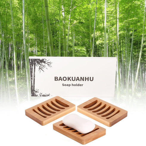 3 Pack Bamboo Wood Soap Dish, Natural Drainage Bar Soap Holder, Soap Tray for Shower Bathroom Kitchen