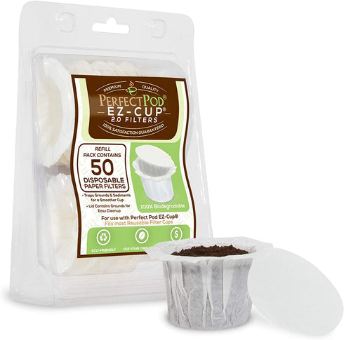 Perfect Pod EZ-Cup Disposable Paper Filters with Patented Lid Design for Reusable Coffee Pods 4-Pack (200 Filters)¦