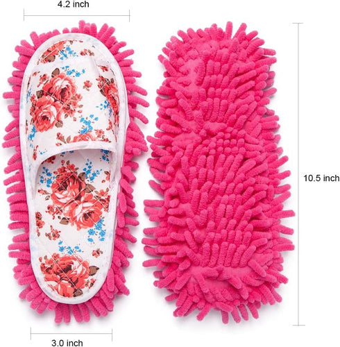2 Pairs Microfiber Slipper Cleaning Mop Slippers Washable Detachable House Shoe Cover Dust Floor Cleaner for Bathroom Office Kitchen, Blue + Rose Red