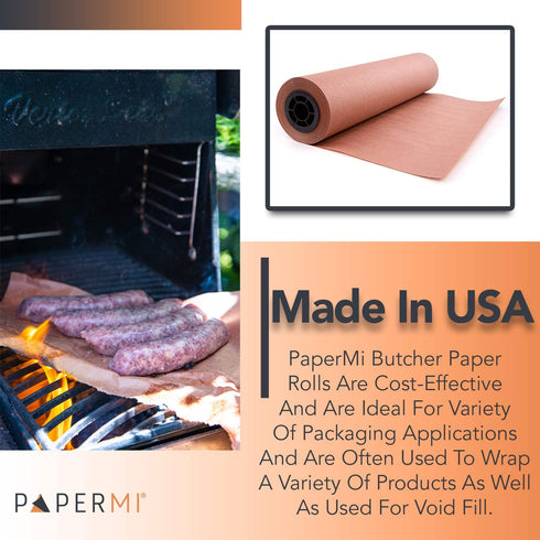 Pink Butcher Kraft Paper Roll Peach and Wrapping Paper for Beef Briskets, BBQ Meat Smoking USA Made, All Natural Leakproof Food Grade, Unbleached, Unwaxed, Uncoated Sheet (18 x 200 (2400))