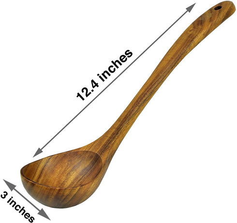 Wooden Ladle for Cooking, Wood Ladle Soup Spoon, Teak Wooden Serving Spoon 12.4 inch Long Handle, Kitchen Ladles, Medium Scoop Size 2 oz, Natural, Eco Friendly and Sustainable.