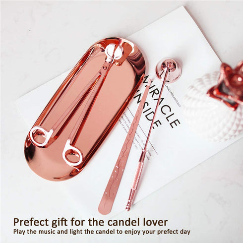 UCINNOVATE 4 in 1 Candle Accessory Set, Candle Wick Trimmer Candle Cutter, Candle Snuffer, Candle Wick Dipper, Storage Tray Plate, for Candle Lover, Thanksgiving, Christmas(Pink Gold)