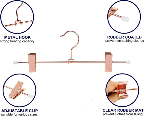 Amber Home 12 Pack Rose Copper Gold Metal Pants Skirt Hangers with Clips, Adjustable Clip Metal Trouser Hangers, Clip Hangers for Jeans Pants Heavy Duty (12 Pack)
