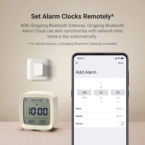 Qingping Smart Bluetooth Digital Alarm Clock with Multiple Alarms, Battery Operated Small Alarm Clock with Temperature and Humidity Display for Bedroom, Easy Settings Through app