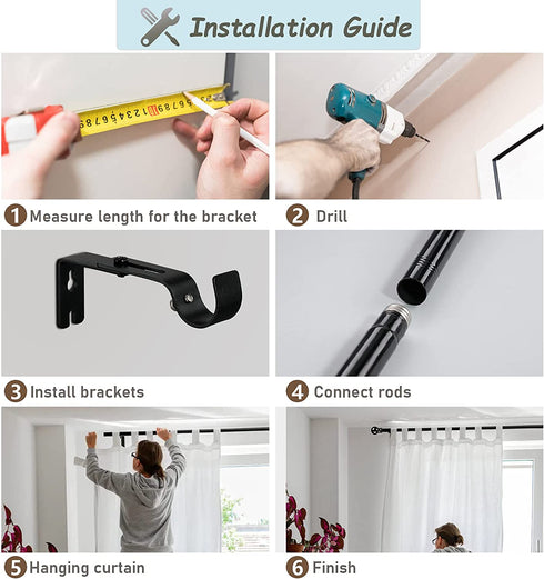 HOSKO Telescoping Curtain Rods for 28 to 60 Inches - 1 Inch Curtain Rods for Windows, Suit for Kitchen, Living Room, Bedroom(Brackets Included)