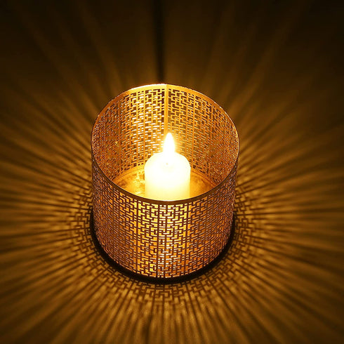 Metal Candle Holders Set of 3 Gold Pillar Candle Holder Tea Light Hurricane Votive Candle Holders for Wedding Decor, Home Decor, Birthday Decor, Party Decor, Window sash Pattern