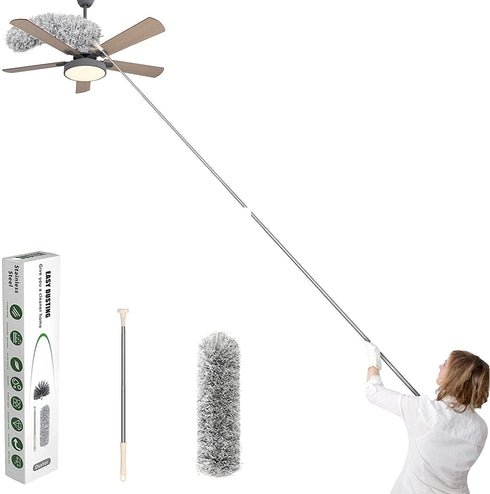 Clonynix Microfiber Dusters for Cleaning, 100" Telescopic Extension Long Pole Bendable Head, Scratch-Resistant Cover, Washable Duster for High Ceiling Fan, Blinds, Furniture & Cars
