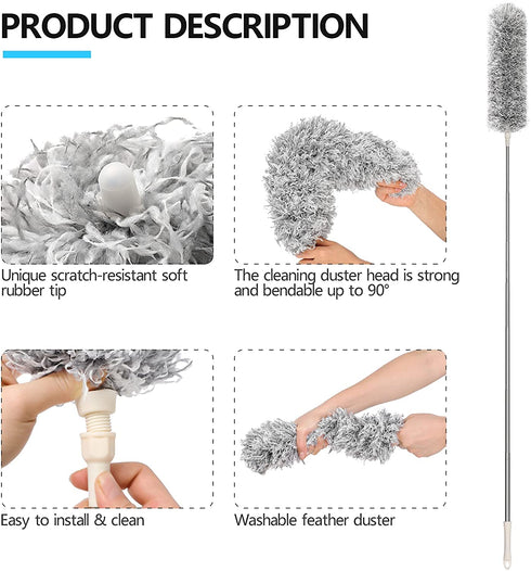 Clonynix Microfiber Dusters for Cleaning, 100" Telescopic Extension Long Pole Bendable Head, Scratch-Resistant Cover, Washable Duster for High Ceiling Fan, Blinds, Furniture & Cars