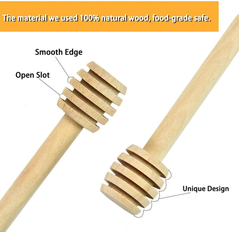 WEFOO 100 Pack Mini 3 Inch Portable Wooden Honey Dipper Sticks for Honey Jar Dispense Drizzle Honey, Wedding Party Favors