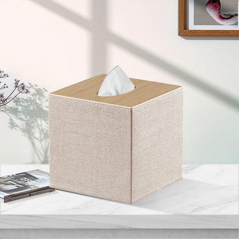 Tissue Box Cover Square, Upgrade 99% Compatible Large Size, Modern Tissue Box Holder for Napkin Facial Paper, Leather Dryer Sheet Dispenser Organizer for Bathroom Vanity Countertop, Night Stand