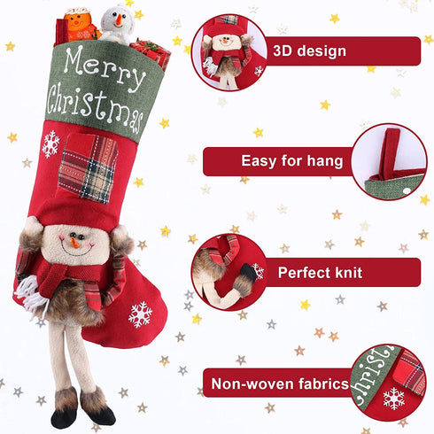 JUOIFIP 23'' Large Christmas Stockings Set of 3 - 3D Santa Snowman Reindeer Personalized Christmas Hanging Stockings Christmas Fireplace Stairs Decorations for Family Holiday Party