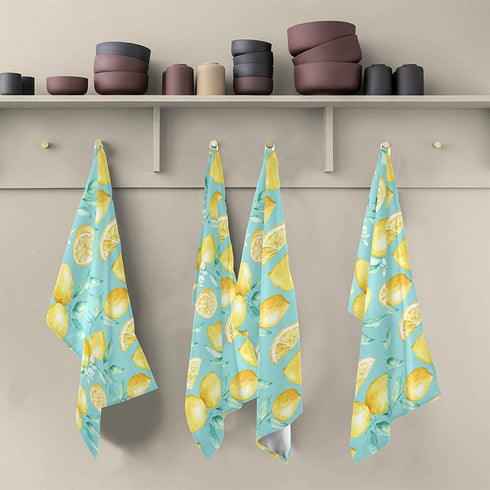 Lemon Dish Towel Cloth Turquoise Kitchen Hand Towels 18x28 IN Super Absorbent Lint Free Cleaning Cloths Tea Bar Soft Towel Set of 4