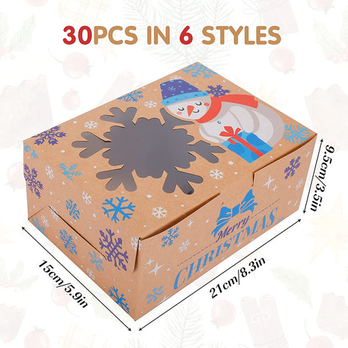 30 Pack Christmas Cookie Boxes for Gift Giving Christmas Bakery Box with Window Large Kraft Holiday Baking Box with Lids for Pastries Cupcakes Candy and Party Favor 8.3 x 5.9 x3.5 Inch by Colorbib