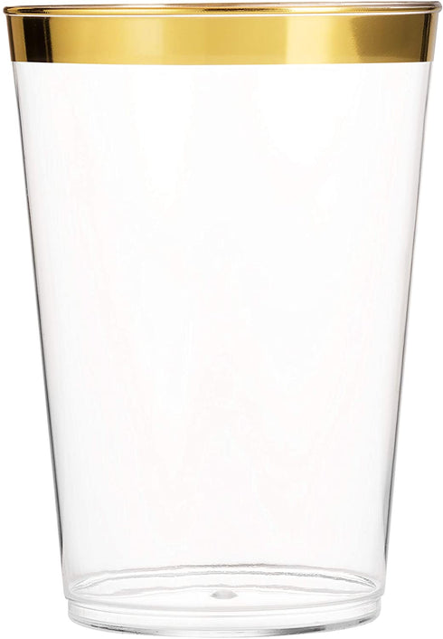 100 Gold Plastic Cups 10 Oz Clear Plastic Cups Tumblers Gold Rimmed Cups Fancy Disposable Wedding Cups Elegant Party Cups with Gold Rim