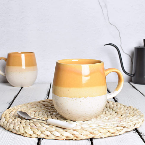 Bosmarlin Large Ceramic Coffee Mug Set of 2, 17 Oz, Big Tea Cup for Office and Home, Dishwasher and Microwave Safe (Melon Yellow, 2)