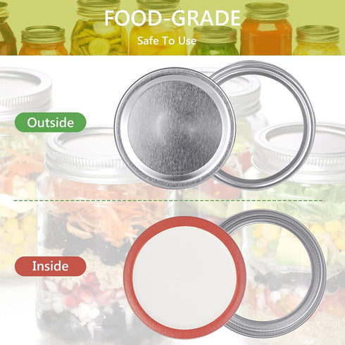 Regular Mouth Canning Lids and Rings - Gusoul 50 Count Mason Jar Lids & Rings/Bands Set for Regular Mouth Canning, Split-Type & Leak Proof Lids with Silicone Seals for Ball, Kerr Jars (70 mm, Sliver)