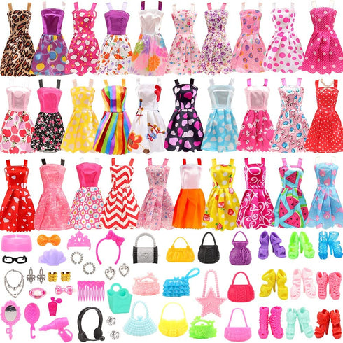 BM 75 Pieces Doll Clothes and Accessories for 11.5 Inch Girl Doll Include 15 Pcs Party Dresses, 10 Pcs Shoes, 10 Pcs Bags, 40 Pcs Different Doll Accessories