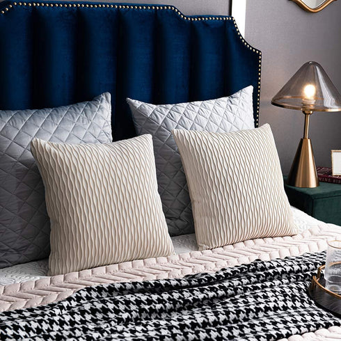 DEZENE Ivory White Couch Pillow Covers: 2 Pack 20x20 Inch Original Striped Velvet Square Throw Pillow Cases for Farmhouse Home Decor