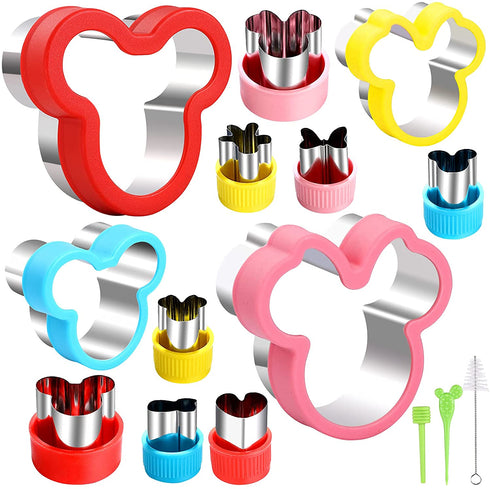 Elfkitwang Mickey and Minnie Themed Cookie Cutters Set ,Mickey Minnie Head Cartoons Shapes Cookie Cutter for Kids Sandwich Cakes Biscuits Vegetables Fruit Cutters Baking Mold(Assorted Sizes)