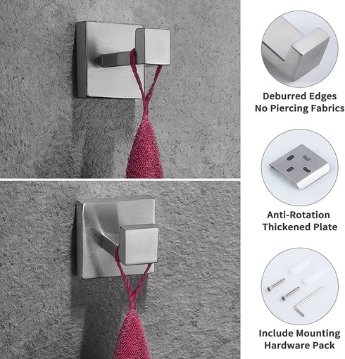 Bathroom Towel Hook 2 PCS, Angle Simple SUS304 Stainless Steel Bath Towel Holder, Square Robe Hook for Wall, Brushed Nickel