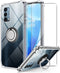 for OnePlus Nord N200 5G Case with Tempered Glass Screen Protector Clear Soft Shockproof Protective Phone Case Cover with 360 Degree Rotating Holder Kickstand for OnePlus N200 5G, Crystal Clear