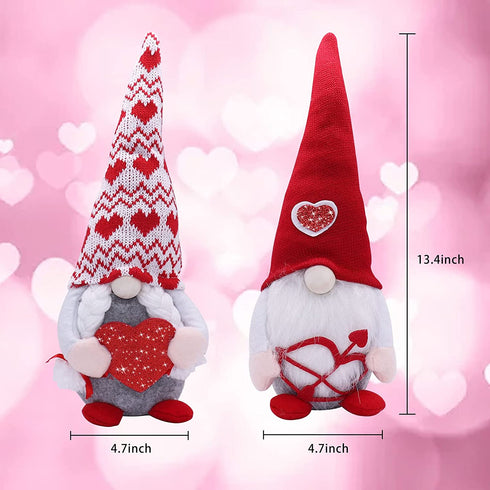 2PCS Valentines Day Gnome Plush Decorations, Gnome Couple, ROTOMOON Elf Gnomes Decor, Swedish Tomte Dwarf Figurines Table Ornaments, Valentines Day Decor, Valentines Gifts