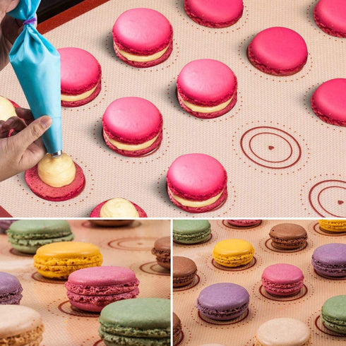 Macaroon Baking Kit Silicone Mat - Macaroon Baking Set Silicone Baking Mat 1 Quarter Sheet and 2 Half Sheet Macaron Baking Mat,Macaron Mat Baking Sheet,2 Piping Pastry Bag with Bag Tie,6 Piping Tips