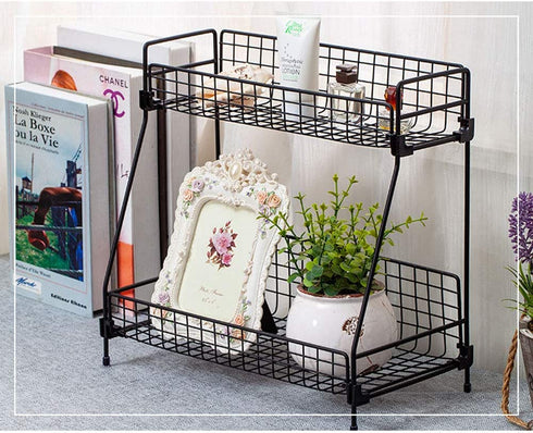 2-Tier Bathroom Countertop Organizer -Cosmetic Organizer- Makeup Organizer Holder for Bathroom -Kitchen Organizer Storage Wire Shelves Basket (Black)