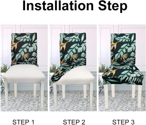 NORTHERN BROTHERS Chair Covers for Dining Room Printed Dining Chair Covers (Set of 4,Black Green Leaf)