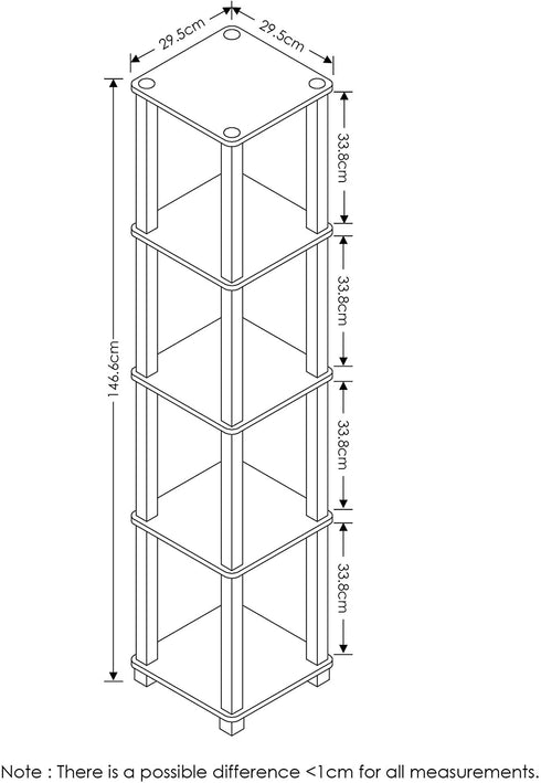 FURINNO Turn-S-Tube 5-Tier Corner Square Rack Display Shelf, Americano/Black