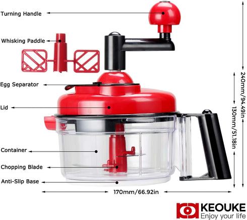 KEOUKE Onion Chopper Food Chopper- Hand Crank Food Processor Chops chili, Vegetable, Nuts, Fruits, Salad with a Egg Separator