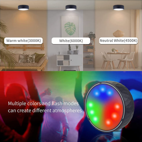 Battery Powered Ceiling Light, Starxing 5 inch Wireless Puck Lights with Remote Control, Shower Lights Fixture with DC Charger (Black)