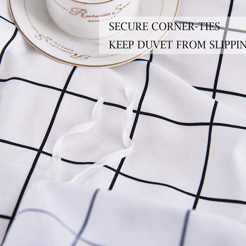 Twin Duvet Cover Set, 2 Piece - 68x90 1200 TC Plain Microfiber Down Quilt Bedding Cover with Zipper Ties for Women Rustic Farmhouse, White Grid