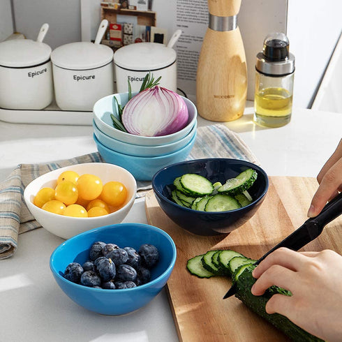 SWEEJAR Ceramic Small Bowls Set, 8 OZ for Ice Cream, Dessert, Small Side Dishes, Salad, Fruit, Set of 6 (Blue)