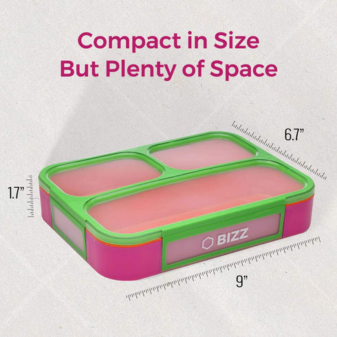 Bizz Lunch Box Containers Set (2-Pack) with Reusable Spoon, 37-oz Fun Innovative Bento Boxes Equipped with Removable Snap-On Lid Cover, Leakproof Meal Prep Lunchbox, Healty Eating, Food Grade BPA-Free