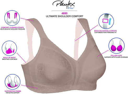 Playtex Women's 18 Hour Original Comfort Strap Full Coverage Bra Us4693