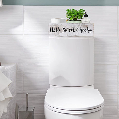 LotFancy Bathroom Decor Box 2 Pack, Hello Sweet Cheeks Nice Butt on 2 Sides, Wooden Back of Toilet Storage Basket, Toilet Paper Organizer for Home D©cor