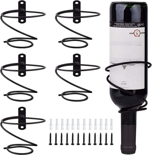 Mocoum 6 Pack Wall Mounted Wine Racks - Red Wine Bottle Display Holder with Screws, Metal Hanging Wine Rack Organizer for Beverages/Liquor Bottles Storage (6 Pack, Downwards-Style 2)