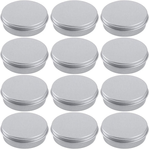 2 Ounce Aluminum Tin Jar Refillable Containers 60 ml Aluminum Screw Lid Round Tin Container Bottle for Cosmetic ,Lip Balm, Cream, 12 Pack.