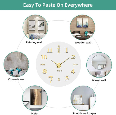 VREAONE Frameless DIY Wall Clock,Large Modern 3D Mirror Wall Clock Decor Sticker DIY Clock kit for Home Living Room Bedroom Office Wall Decorations(Gold)