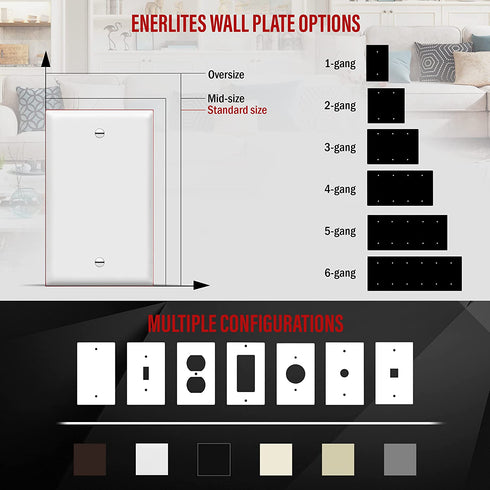 ENERLITES Blank Device Wall Plate, Gloss Finish, Standard Size 1-Gang 4.50" x 2.76", Polycarbonate Thermoplastic, Electrical Covers for Unused Outlets/Switches, 8801-W-10PCS, White 10 Pack