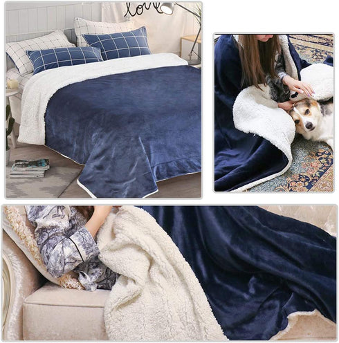 EMME Sherpa Fleece Blanket Reversible Warm Cozy Microfiber Soft Plush Throw Blanket, Fuzzy Blanket Ultra Luxurious Plush Blanket for Bed Couch Sofa Outdoor Travel (Navy, 50"x60")
