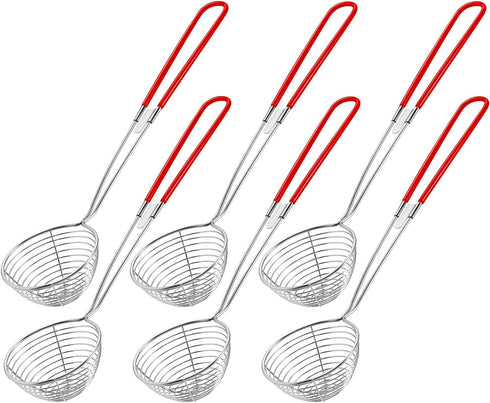 Hot Pot Strainer Scoops, Stainless Steel Hot Pot Strainer Spoons 2.5 inch Mini Mesh Skimmer Spoon Asian Strainer Ladle with Handle for Home (Red,6 Pieces)