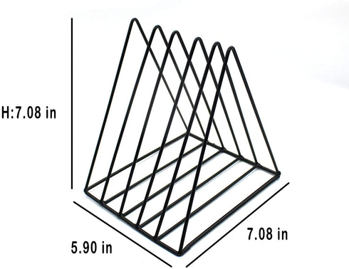 Triangle File Holder,5 Slot Metal Vinyl Record Stand Holder Magazine Newspaper Holder Photography Props for Office Home 1 Pc (Black)